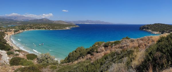 High angle view of bay against sky