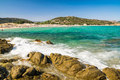 Scenic view of sea against clear sky