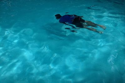 High angle view of man swimming in pool