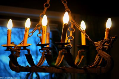 Close-up of old illuminated chandelier