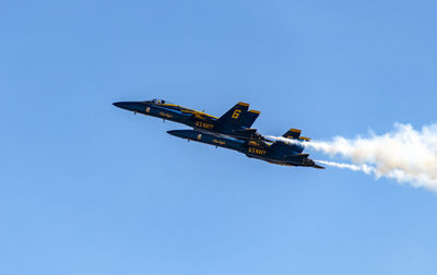 Low angle view of airplane flying in sky