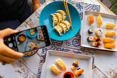 High angle view of food on table