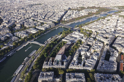 High angle view of city buildings