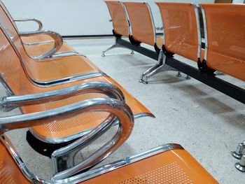 High angle view of empty seats in subway