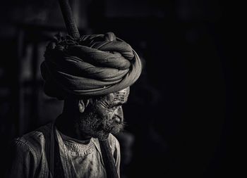 Close-up of man wearing hat