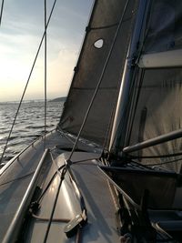 Close-up of boat sailing in sea