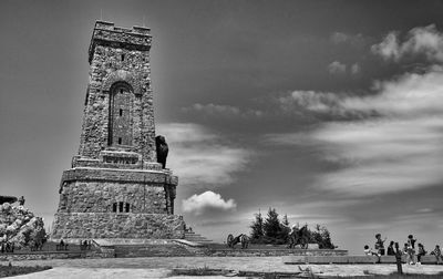 Low angle view of shipka against sky