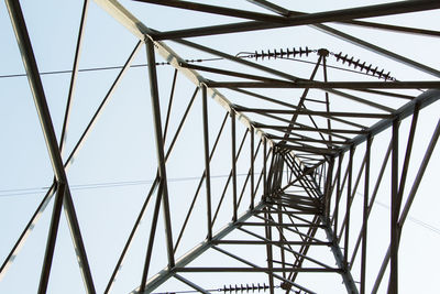 Low angle view of electricity pylon against sky