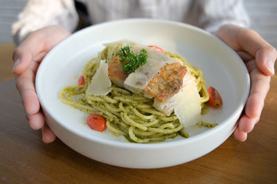 Cropped image of person holding food in plate