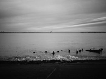 People on beach against sky