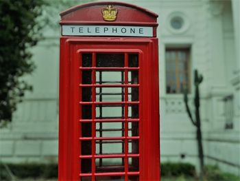 Close-up of red telephone booth