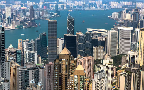 High angle view of buildings in city