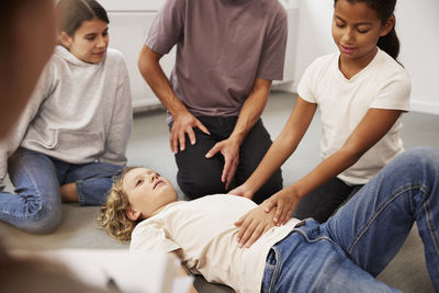 Teachers giving first aid training