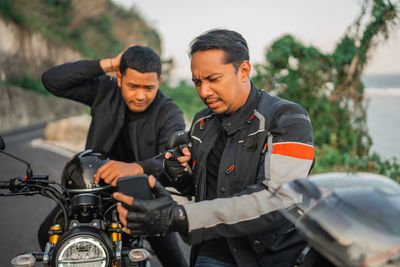 Portrait of man riding motorcycle