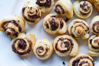 High angle view of dessert of puffy pastry in plate