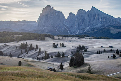 Scenic view of snowcapped mountains against sky