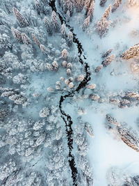 High angle view of snow covered land