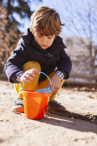 Rear view of boy on land