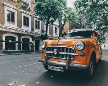 Vintage car on building