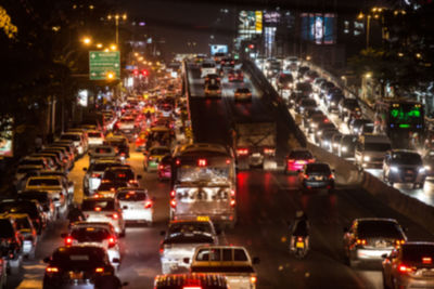Traffic on city street at night