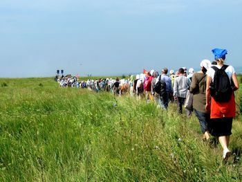 People walking on field