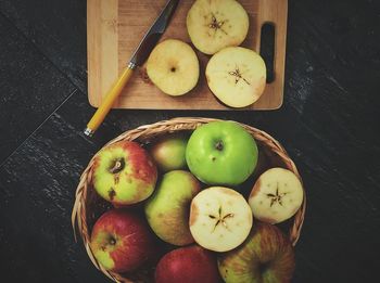 High angle view of apples on table