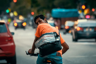 Rear view of a man on the street