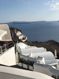 Santorini view away from the domes. scenic view of sea against sky