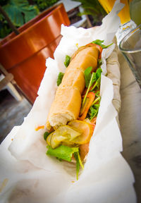 Close-up of food served on table