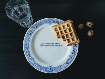 High angle view of food in plate