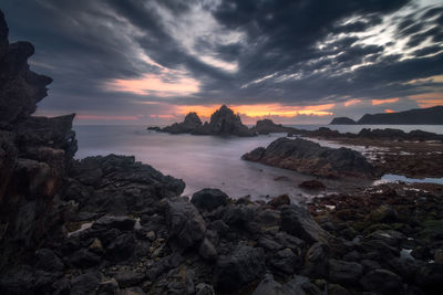 Scenic view of sea against sky during sunset