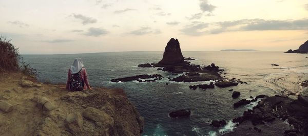 Panoramic view of sea against sky during sunset