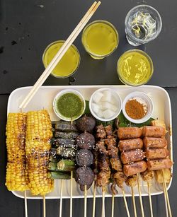 High angle view of food on table