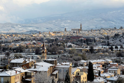 High angle view of townscape against sky