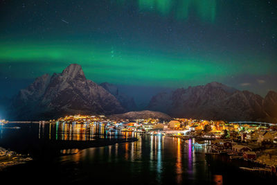 Scenic view of sea against sky at night