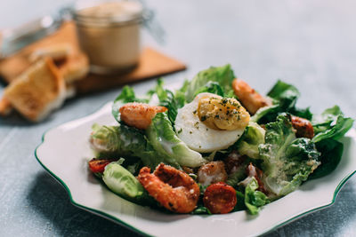 Close-up of food served in plate