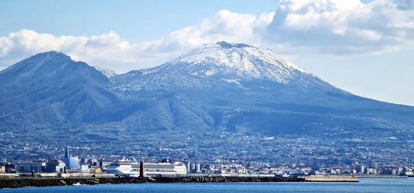 Scenic view of snowcapped mountains against sky