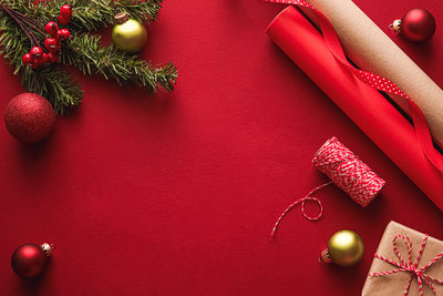 High angle view of christmas decorations