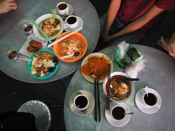 High angle view of people having food