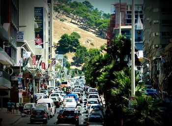 Cars parked on city street