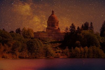 View of historic building against sky at night