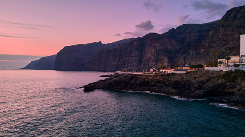 Atlantic ocean and los gigantes view from tenerife island spain at sunset