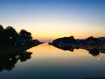 Scenic view of lake at sunset