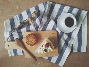 Directly above shot of coffee cup on table