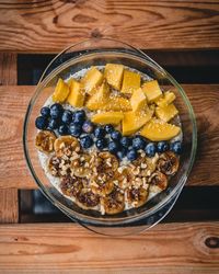 High angle view of breakfast served on table