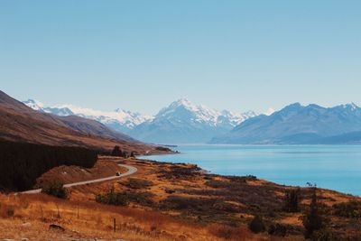 Scenic view of mountains against clear sky