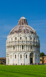 Facade of cathedral against blue sky