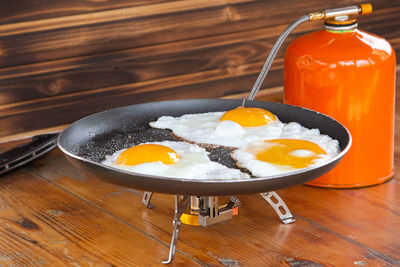 High angle view of breakfast on table