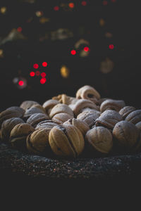 Moody picture of traditional christmas bakeries on a place with bokeh effect and cozy atmosphere.