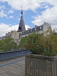 View of trees and buildings against sky